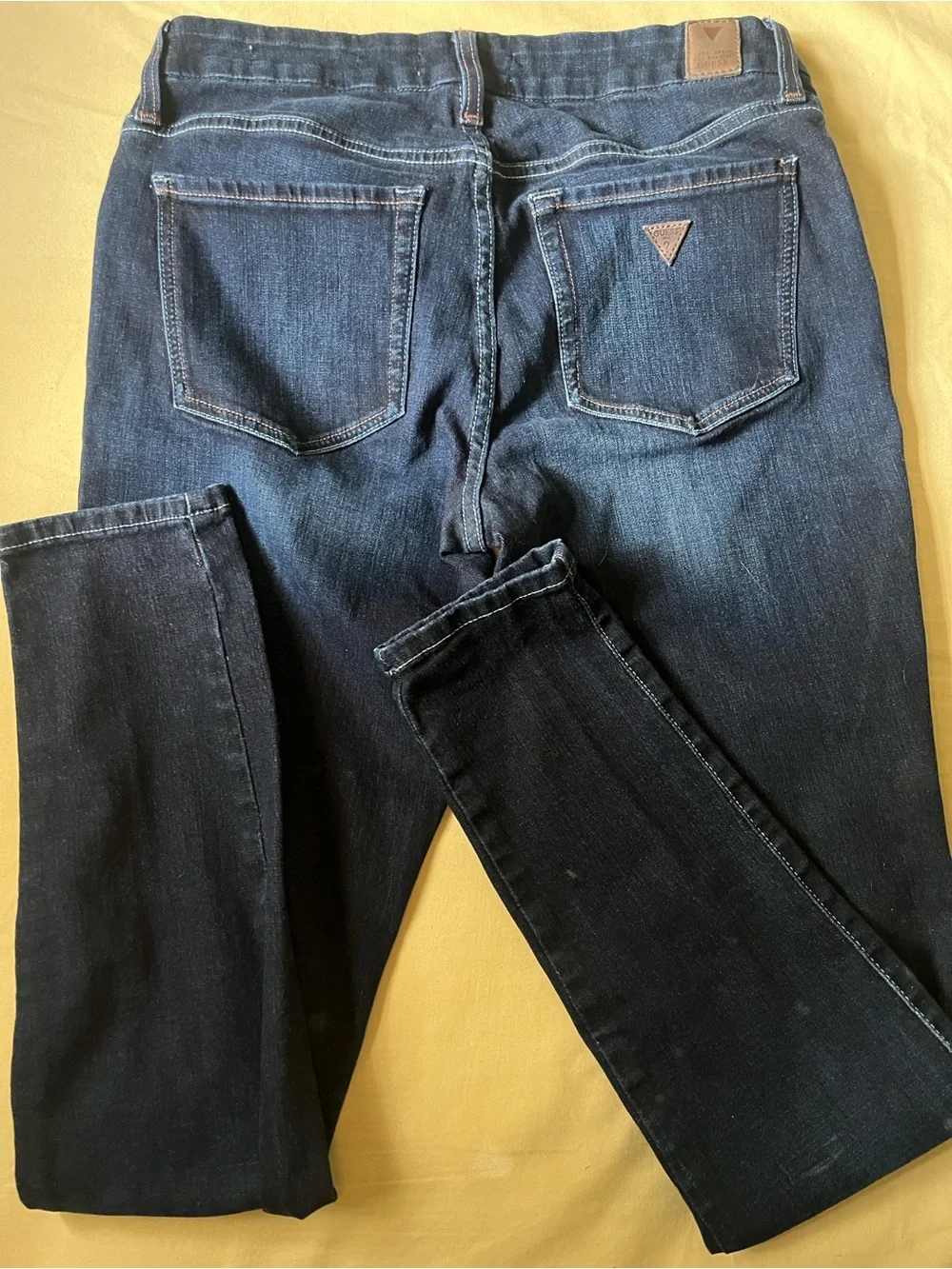GUESS Power Cirvy Mid Dark Blue Denim Jeans with Brown Stitching Accents - Picture 4 of 7